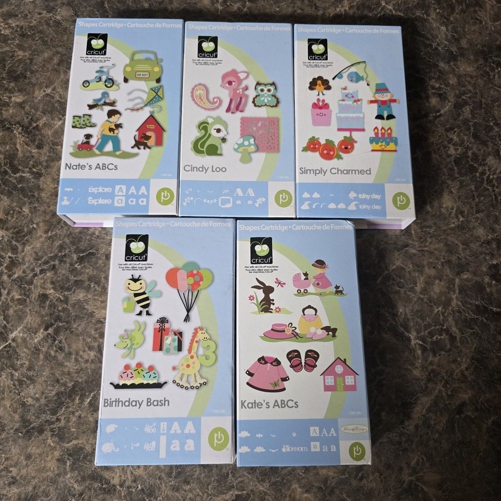 Cricut Cartridge Lot of 5 Pre-Owned Nate's ABCs Kate's ABCs Cindy Loo
